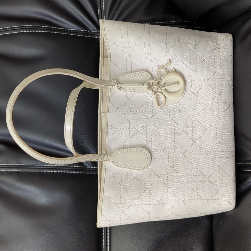 Christian Dior White Coated Canvas Panarea Large Shopping Tote